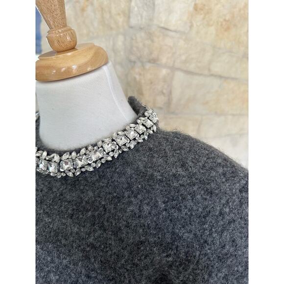 SELF-PORTRAIT Cropped crystal-embellished knitted sweater Gray Size Large - Picture 7 of 11